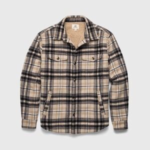 Surfside Supply Mens Sherpa Lined Flannel Shirt Jacket Plaid Tan Navy Blue